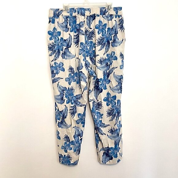 DRAPER'S DAMON'S Look Of Linen Print Crop Pants Cream Beige Blue Tropical Floral - Picture 9 of 11